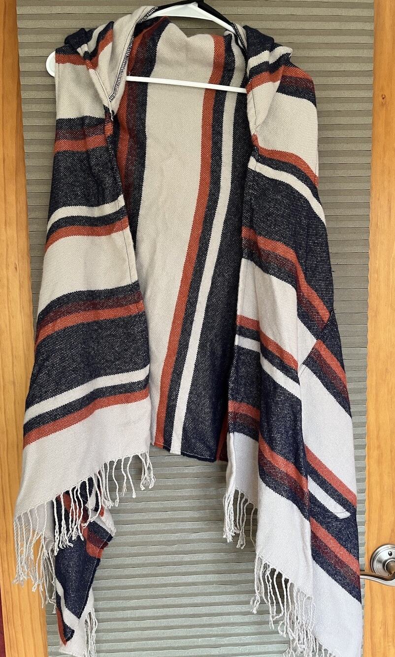 Garage Women One Size Hooded Striped Poncho Fringe Tassel Boho Wrap Cardigan
